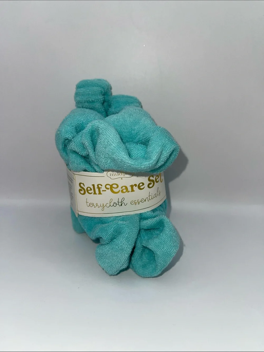 MudPie Self-Care Set Terrycloth Essentials Scrunchies - Lime Green & Teal